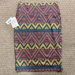 LuLaRoe Pencil Skirt - Red, Blue, Yellow Geometric